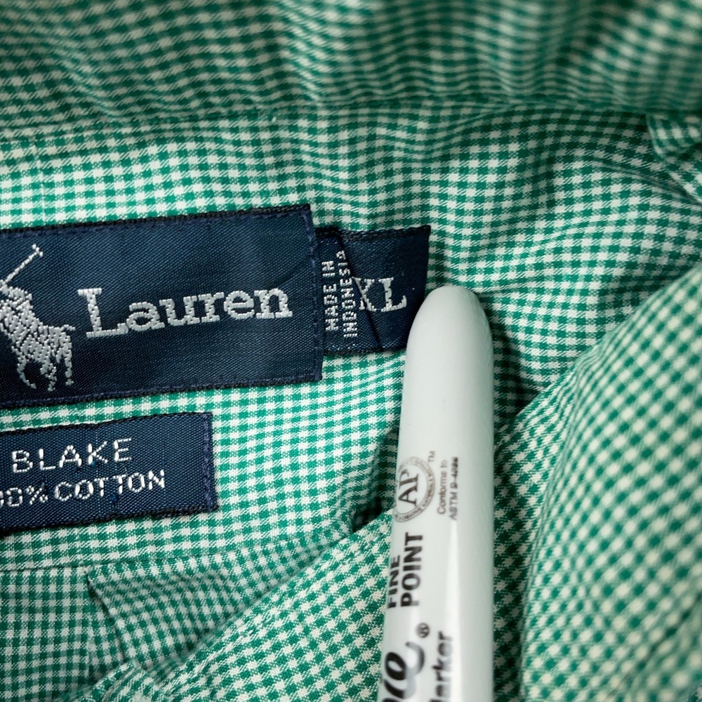 VTG Polo Ralph Lauren Shirt Mens XL Green Gingham Blake Button Down Short Sleeve - Picture 8 of 9